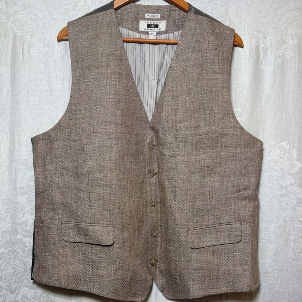 Joseph Abboud Vest XXL Brown 100% Linen 5 Button Waistcoat Lined Tailored Fit